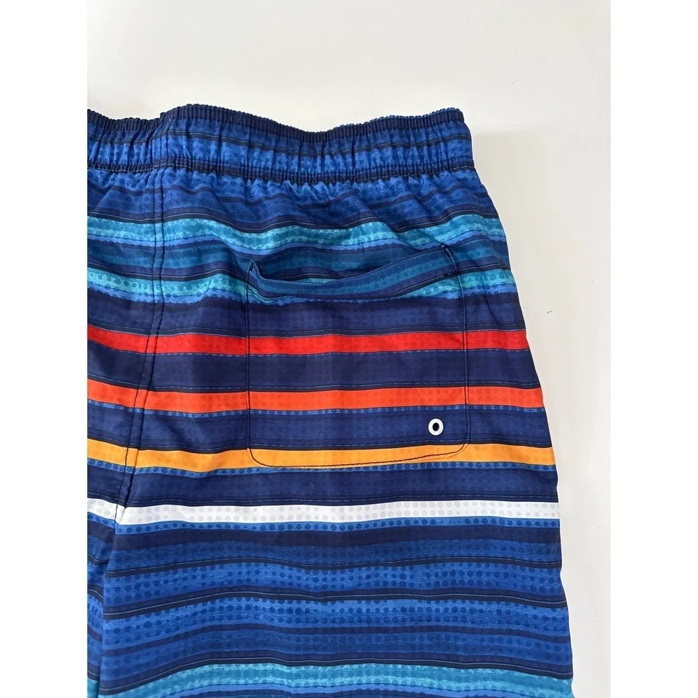 Speedo Mens XL Swim Trunks Blue Striped Board Shorts Mesh Liner 7784576